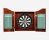 DW Original Bulldog Cabinet Kit - Open view of the Cabinet with Original Dartboard, Chalk Scoreboard, and Outchart.