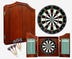 DW Original Mahogany Cabinet Kit - Includes Cabinet, Dartboard, Chalk Scoreboard, Outchart, 2 brass dart sets, 3 sets of shafts, and 6 sets of flights.