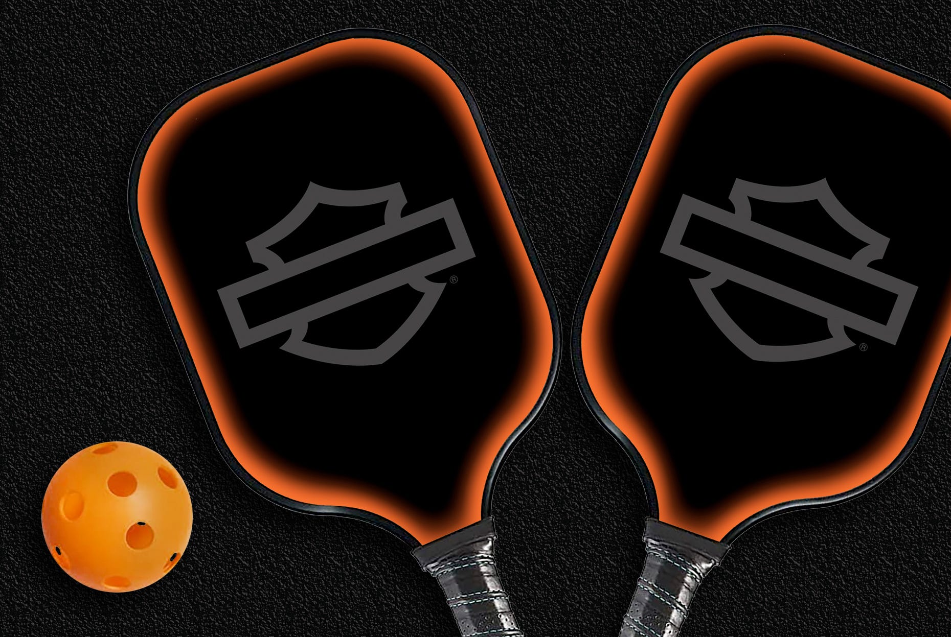 Close-up of the Harley-Davidson Pickleball Set made in collaboration with DW Original